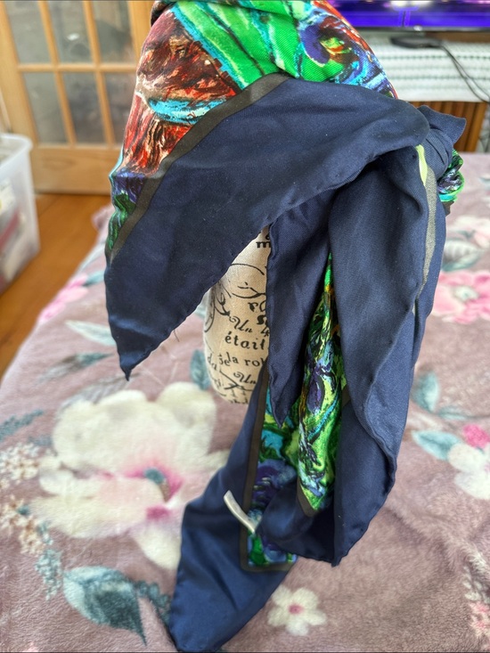 Accessories - Silk Scarf with Green & Navy Floral Print